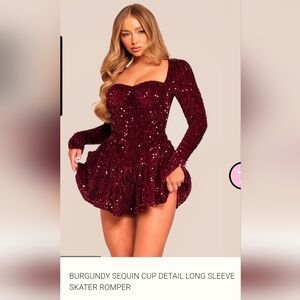 Burgundy Sequin Long Sleeve Romper